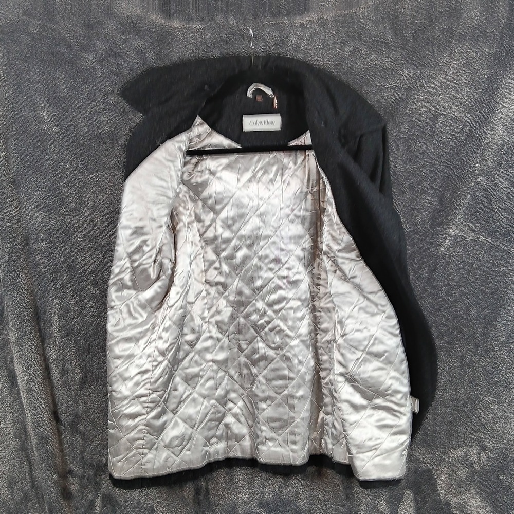 Calvin Klein Women Wool Blend Double Breasted Hooded Peacoat Charcoal Gray M - Picture 3 of 8